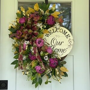 Purple Floral Welcome Wreath